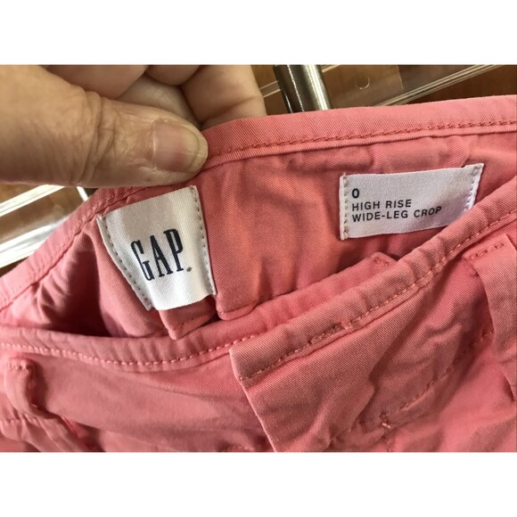 GAP Women pants 0 Busa Pink High Rise Wide Leg Crop Raw Hem Pleat Pockets - Picture 7 of 8